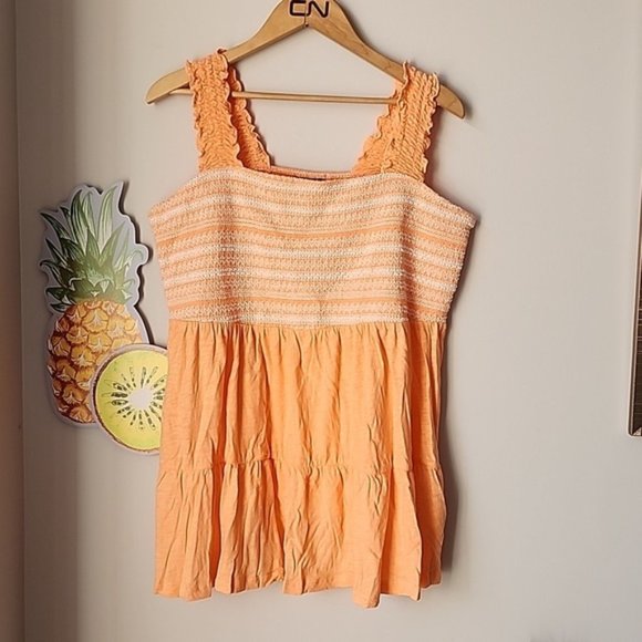 Torrid - Cotton Modal Slub Square Neck Smocked Babydoll Tank in Papaya P… - Picture 2 of 12